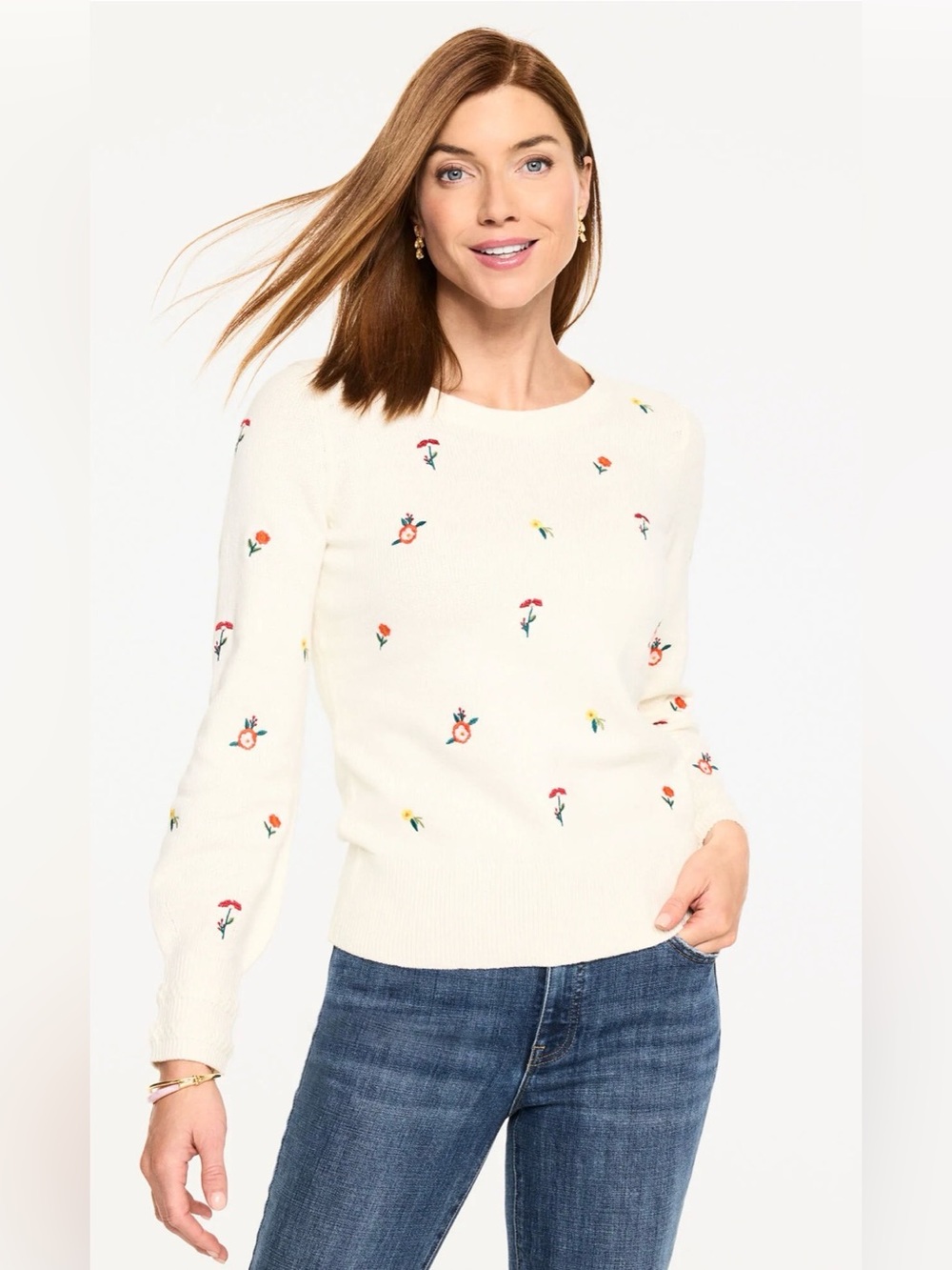 Talbots Embroidered Crewneck Sweater Tossed Flowers Size 2XP